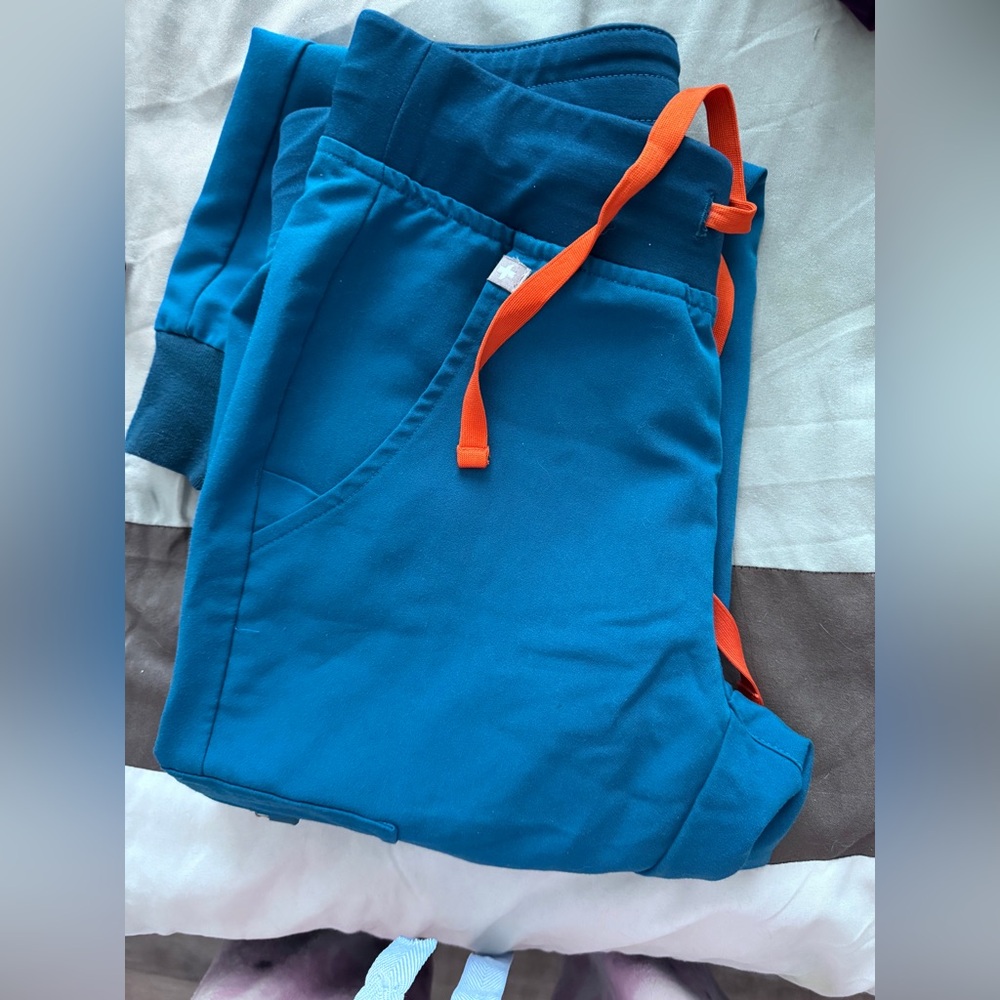 Figs Blue Jogger Pants with Orange Drawstrings